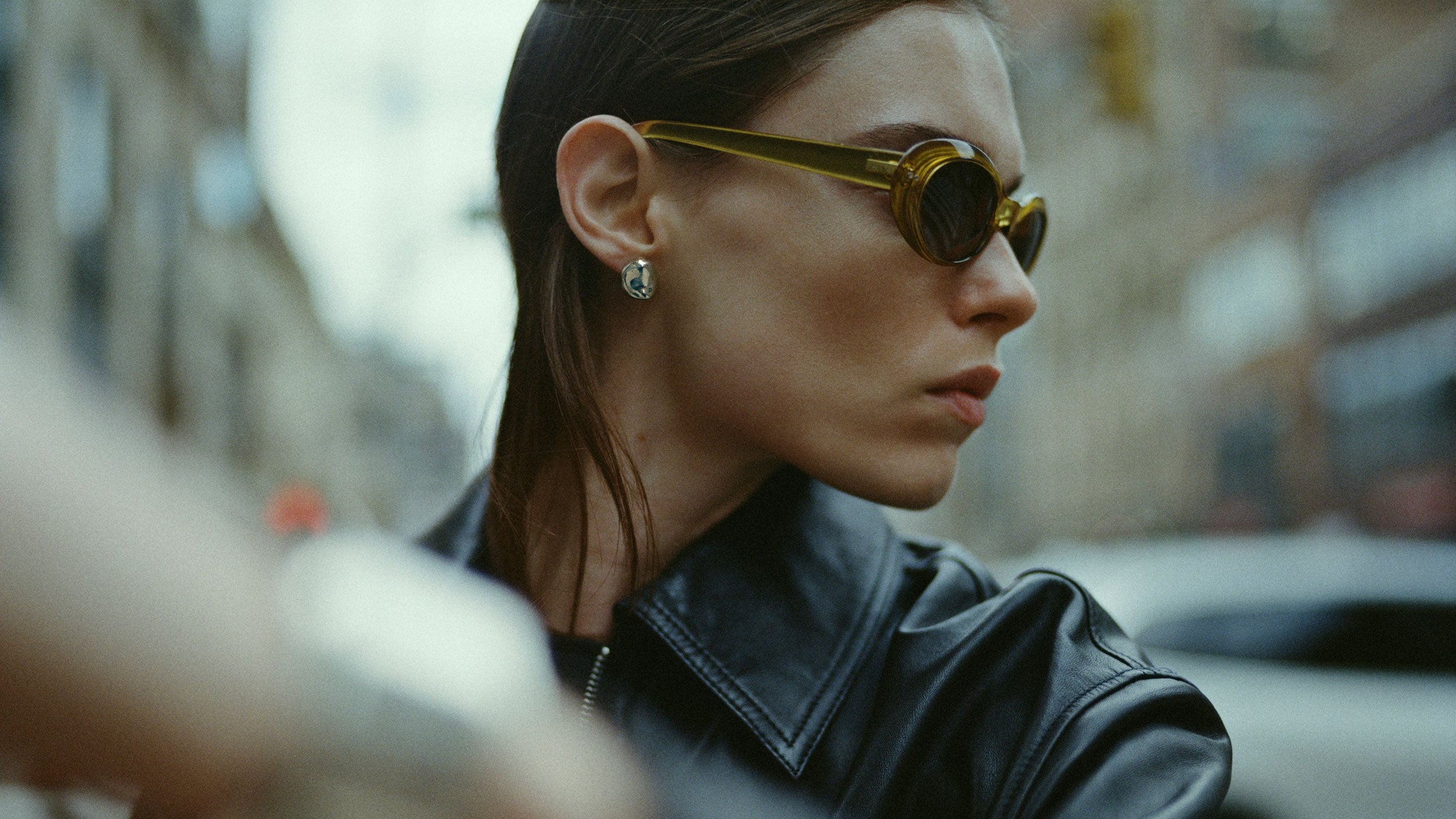 Silver Small Gia Studs on model