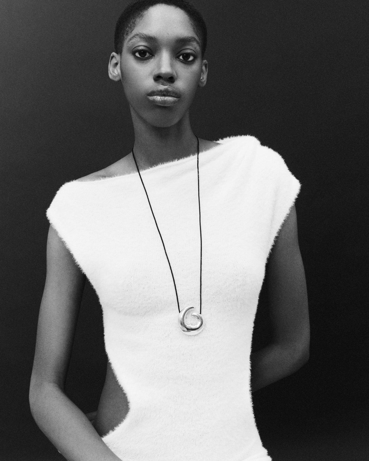 Model wearing .925 Sterling Silver AGMES Large Nadia Pendant