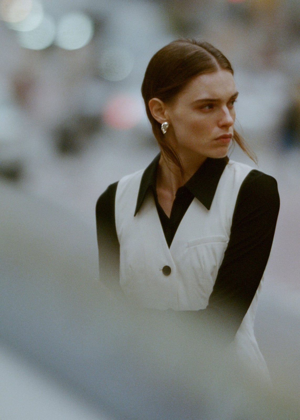 Model wearing .925 sterling silver AGMES Catherine Earrings in New York City