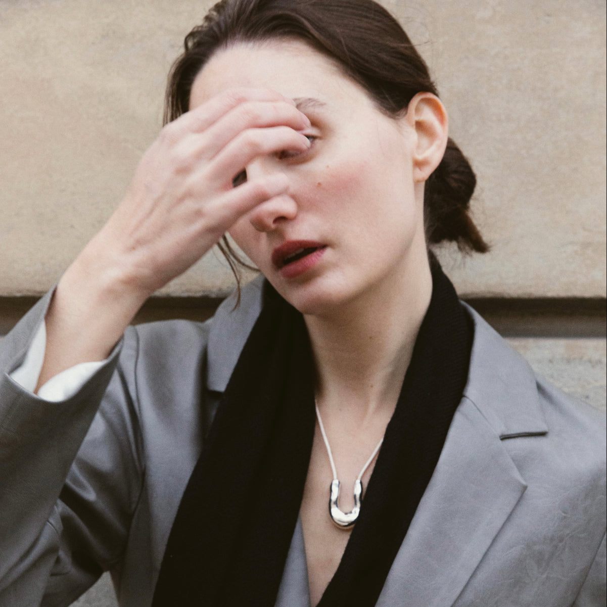 AGMES 0.925 sterling silver wishbone pendant on model