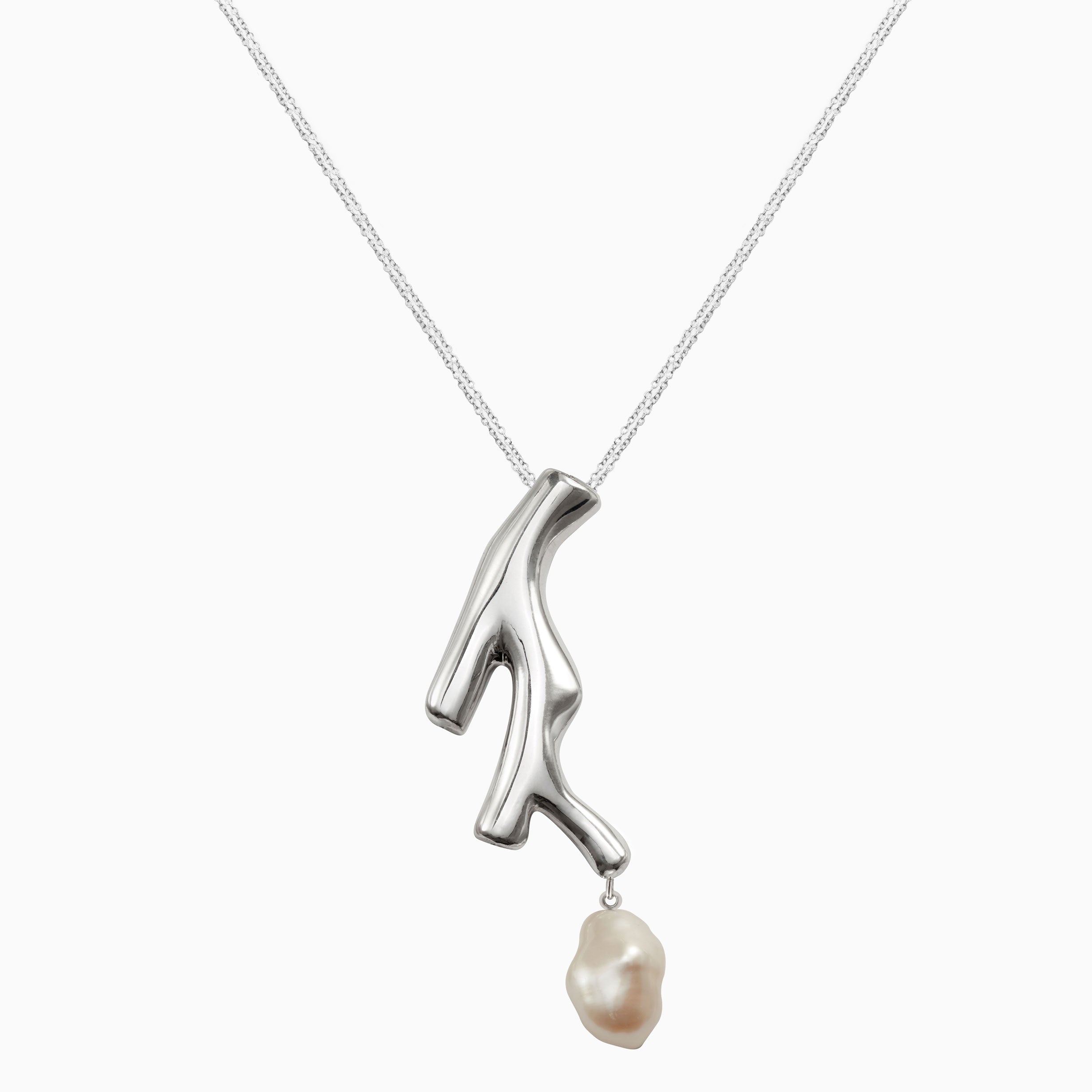AGMES 0.925 sterling silver Coral drop Pendant with baroque freshwater pearl. 