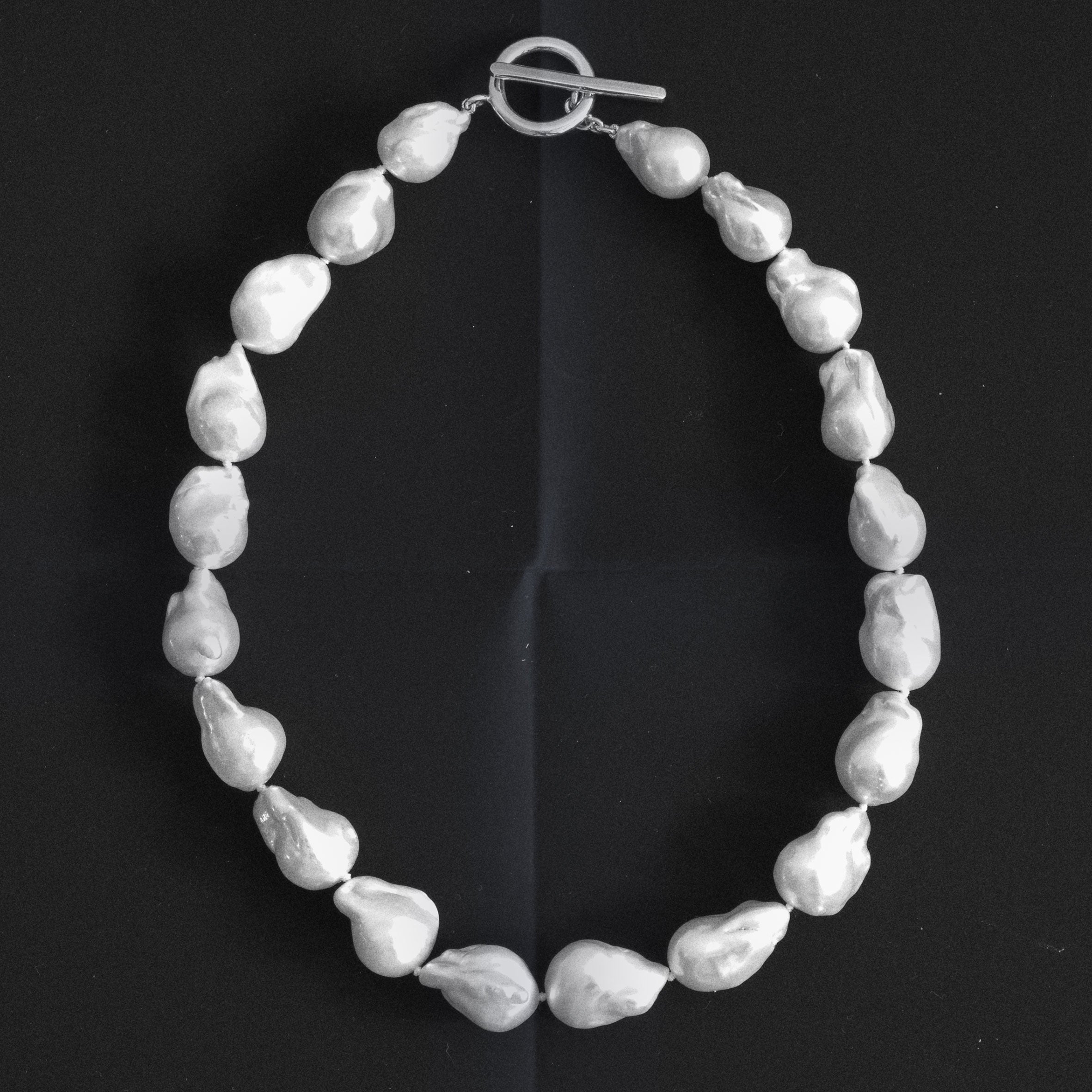 AGMES Baroque freshwater pearl necklace with .925 Sterling Silver T-Bar closure.