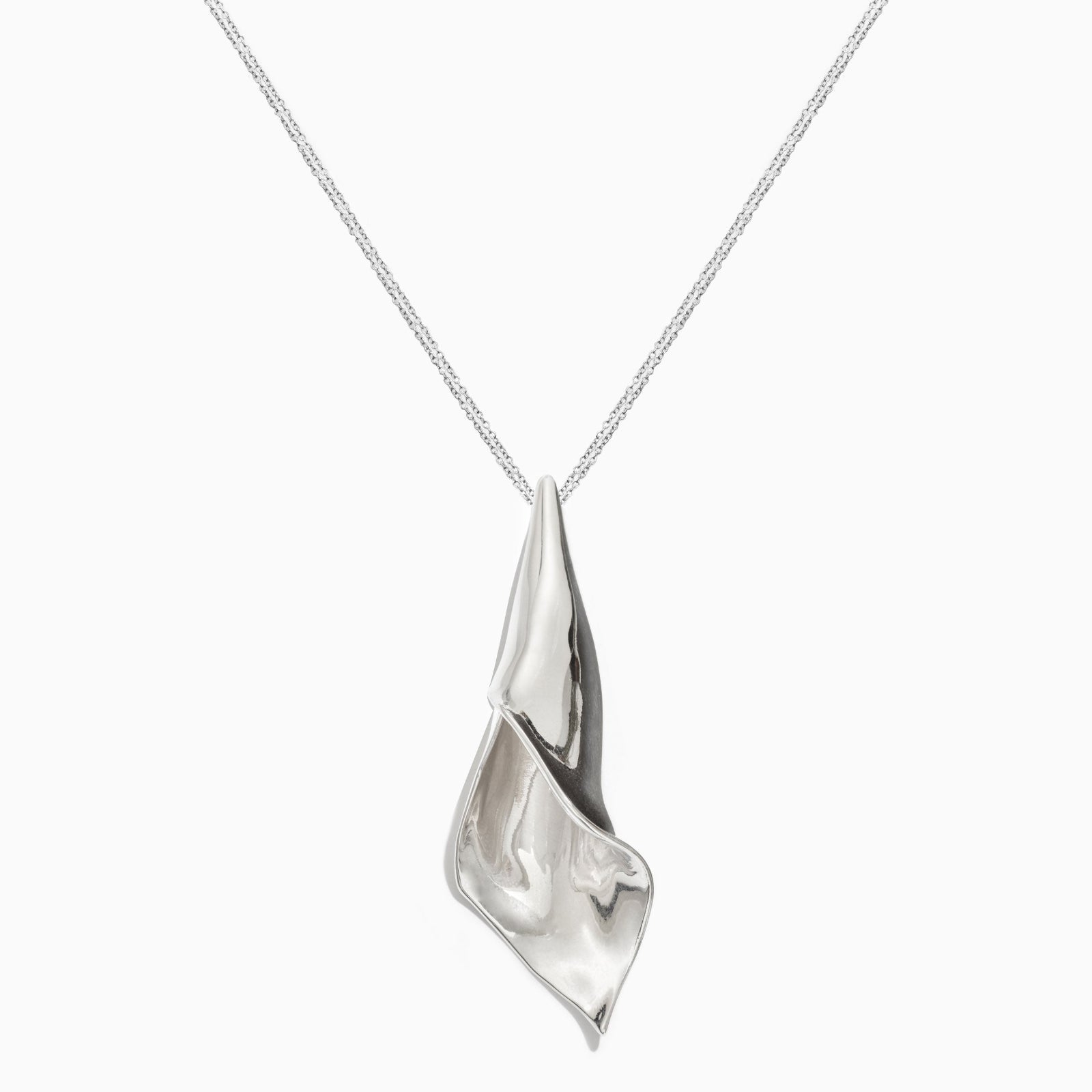 AGMES .925 sterling silver Calla Pendant necklace on white background.