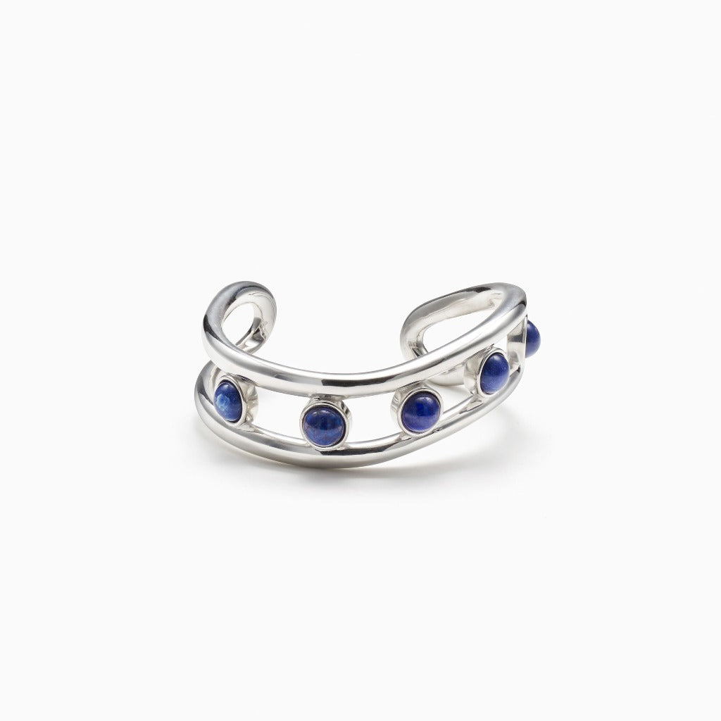 AGMES 0.925 Sterling Silver Cara Cuff with Lapis Stones 