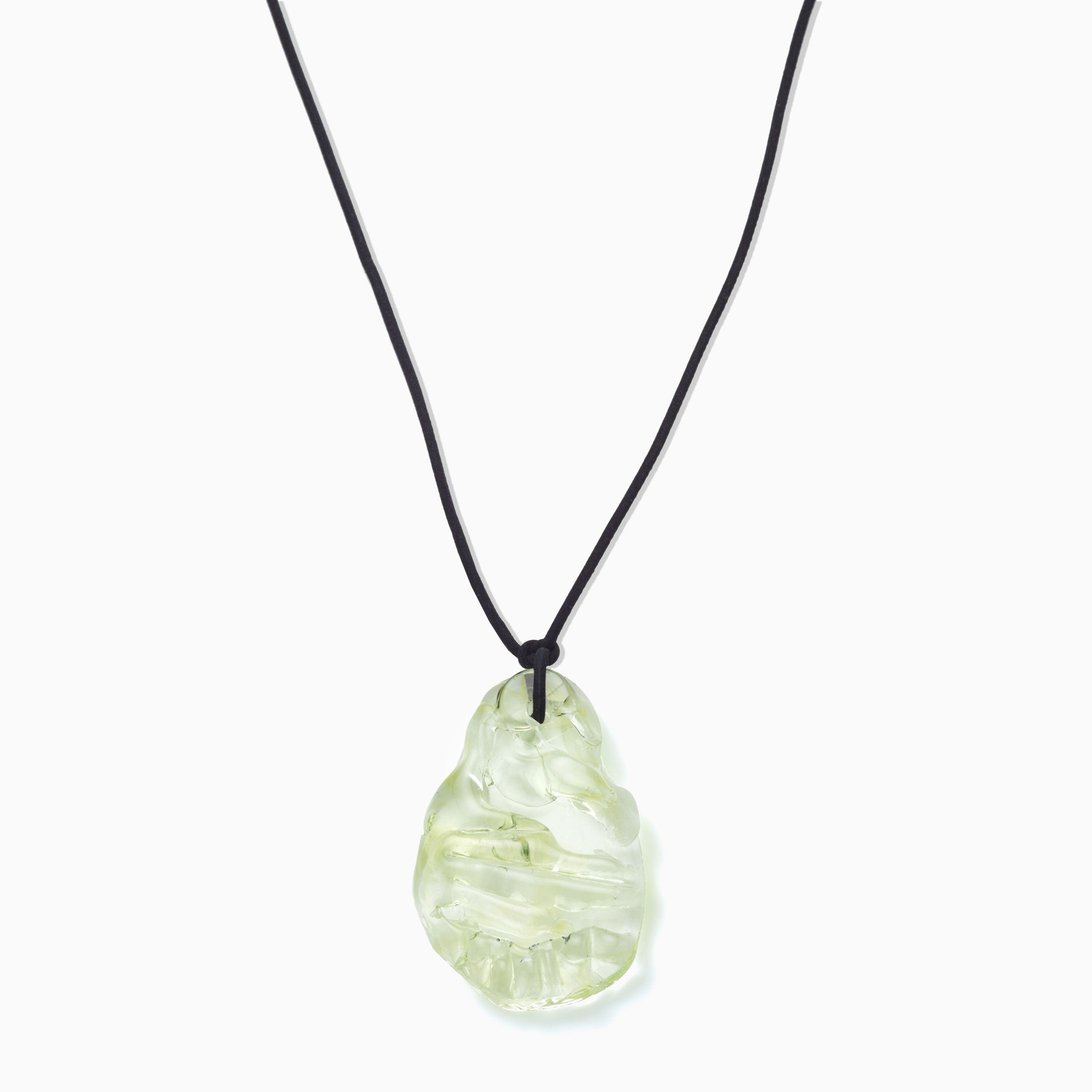 AGMES Hand-blown Venetian Glass Light Green Emma Pendant on Black Suede Cord Necklace. 