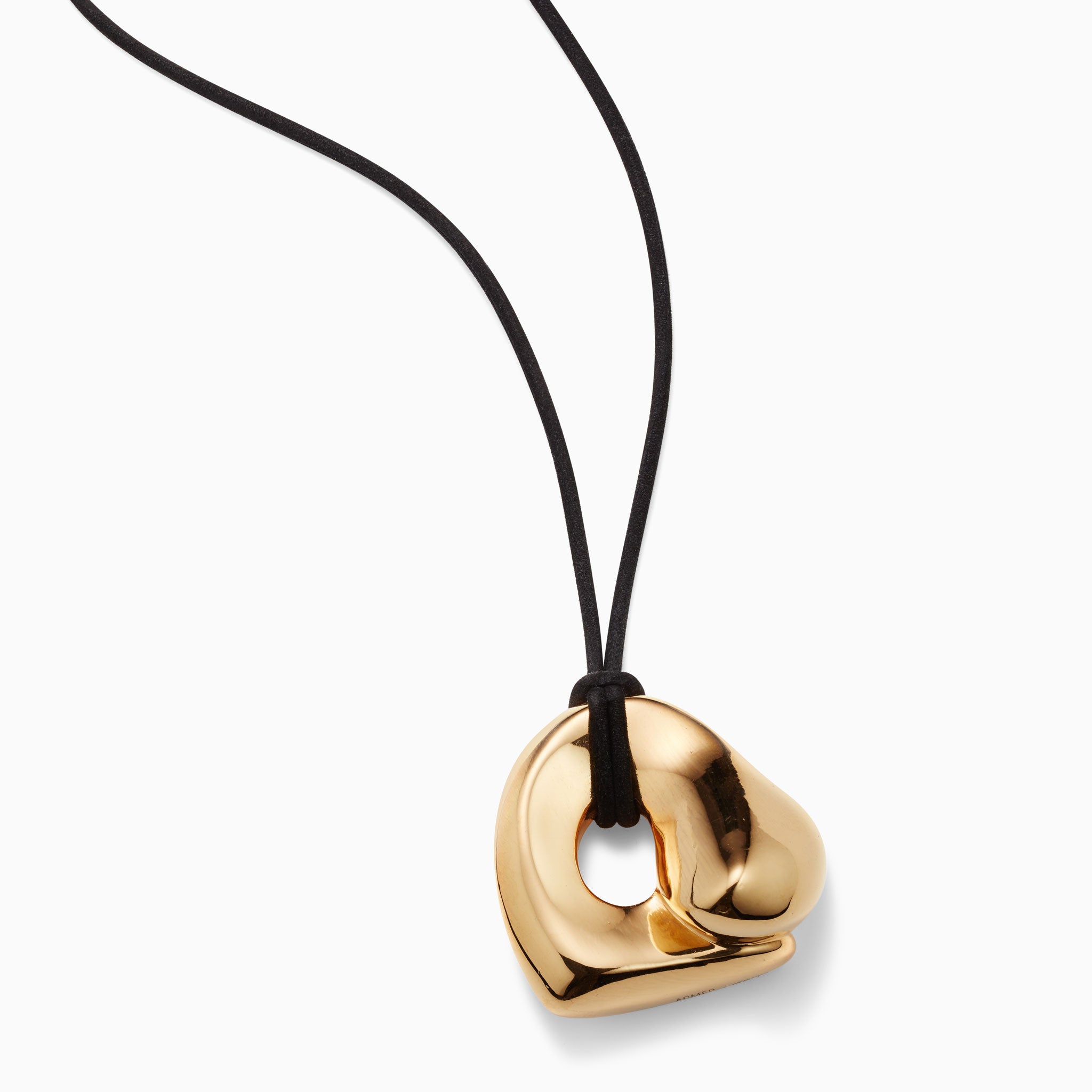AGMES 18K Gold Vermeil Structural Gertrude Pendant with Black Suede Cord. Simone Bodmer-Turner. 