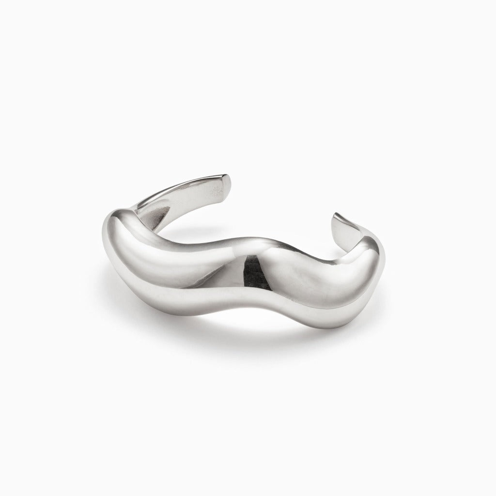 AGMES 0.925 sterling silver large Astrid sculpted cuff bracelet.