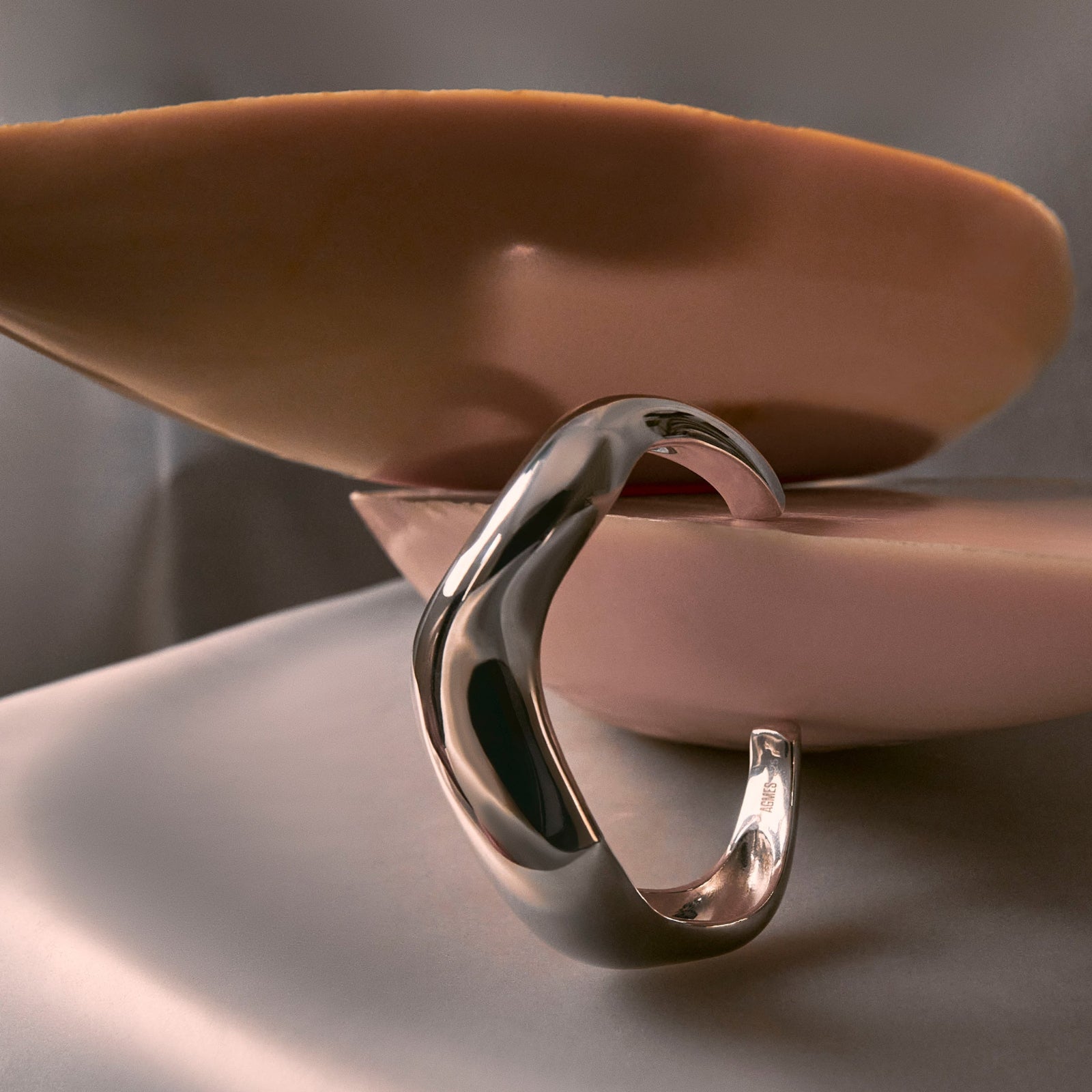 AGMES 0.925 sterling silver large Astrid sculpted cuff bracelet.