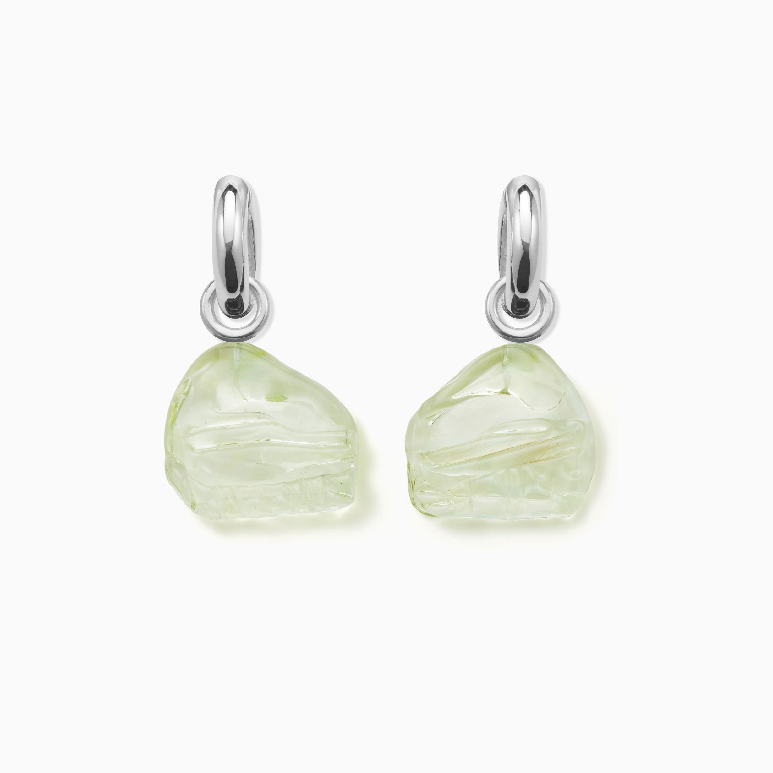 AGMES 0.925 sterling silver hoop earrings with green Handblown Venetian Glass drop.