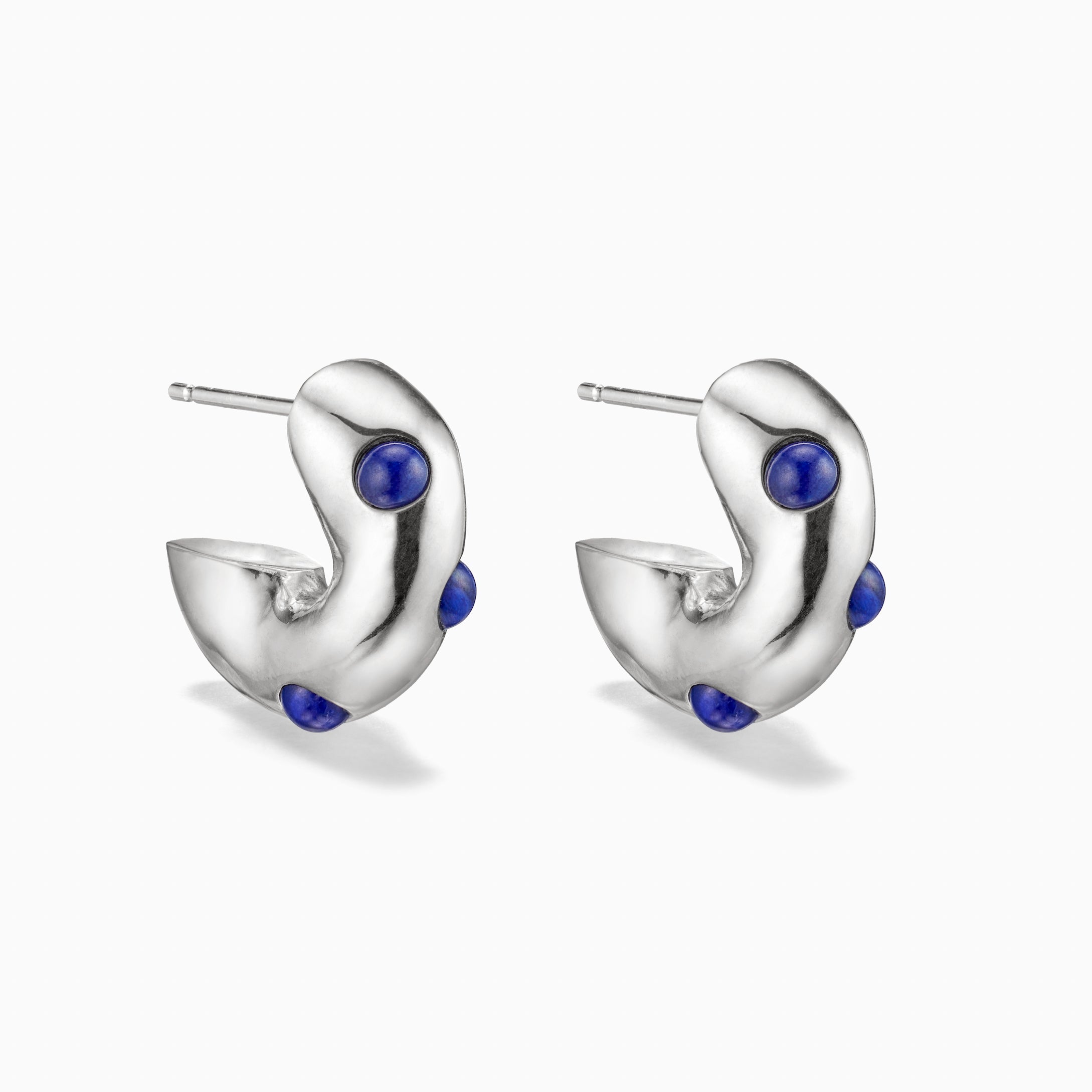 AGMES .925 Sterling Silver Logan Hoop Earrings with Lapis Stones.