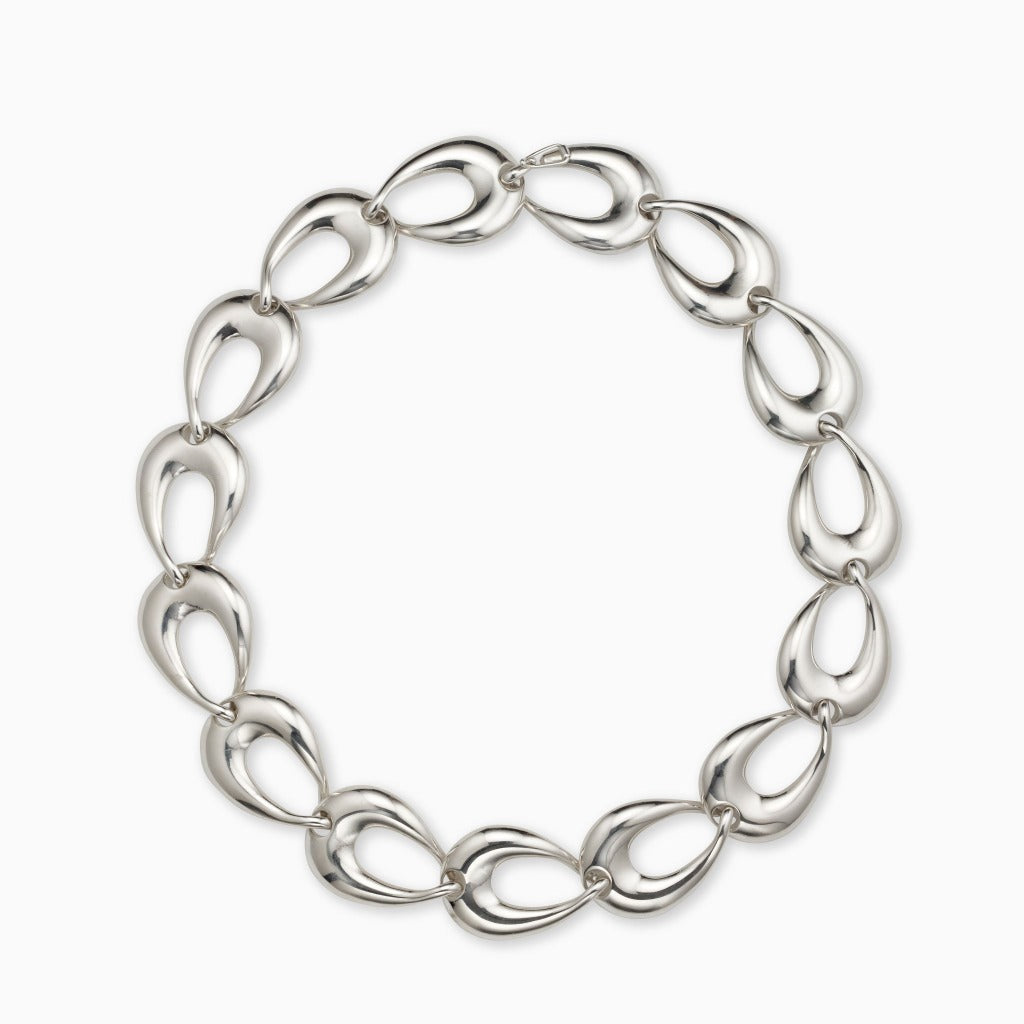 AGMES .925 sterling silver sculptural link Tilda bracelet on white background.
