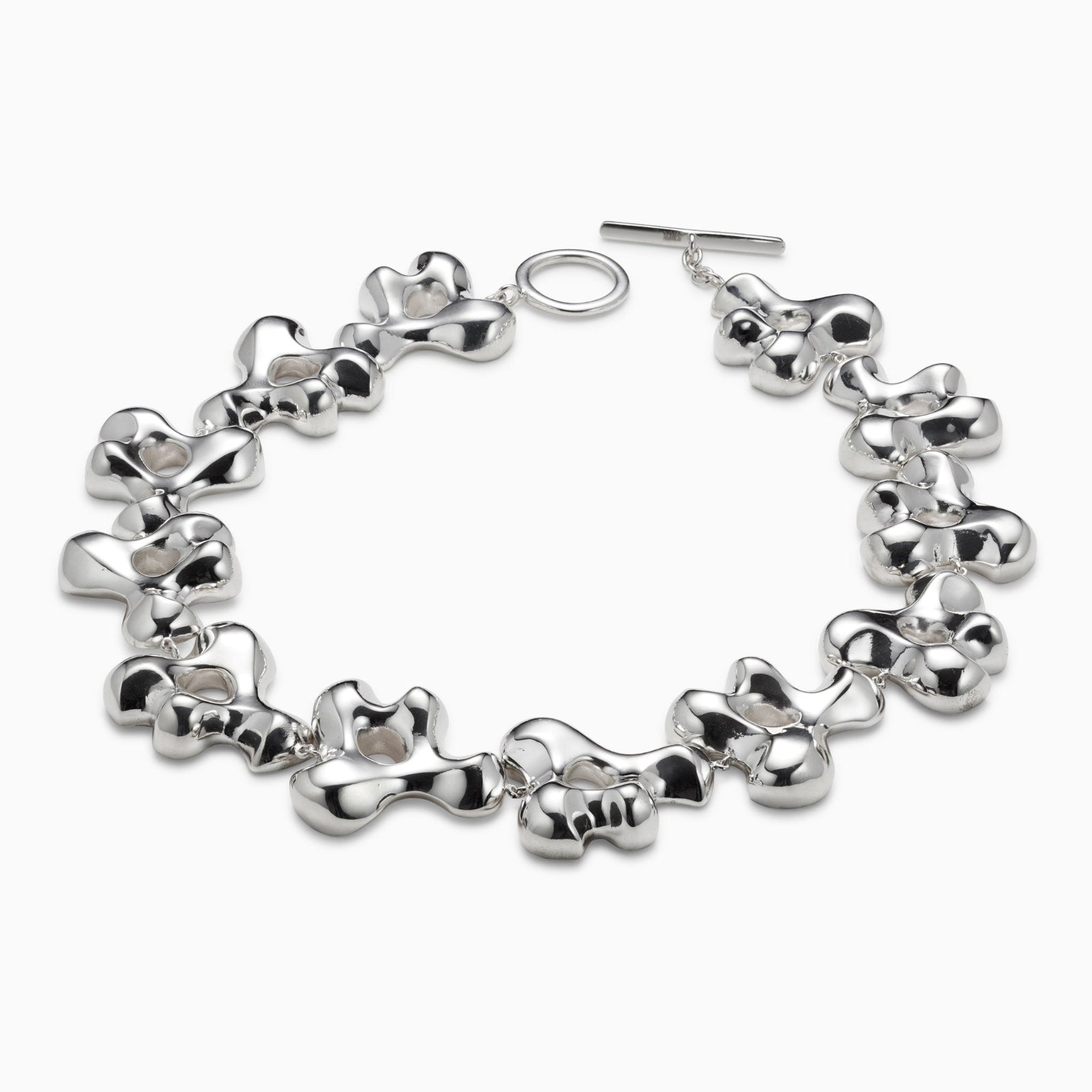 AGMES .925 sterling silver sculptural collar Simone Necklace on white background.