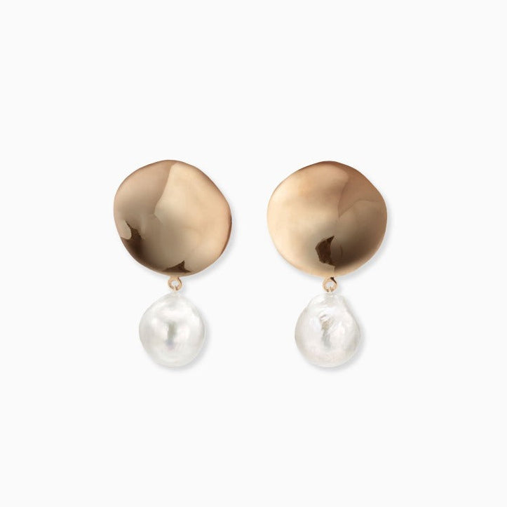 AGMES 18k gold vermeil disc earrings with freshwater pearl drop.