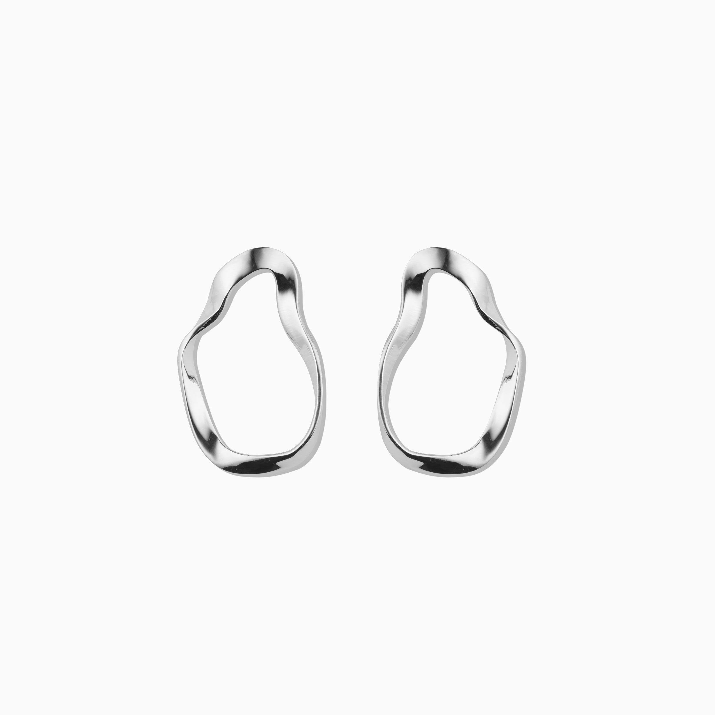 AGMES 0.925 sterling silver sculptural wavy small round hoop earrings.