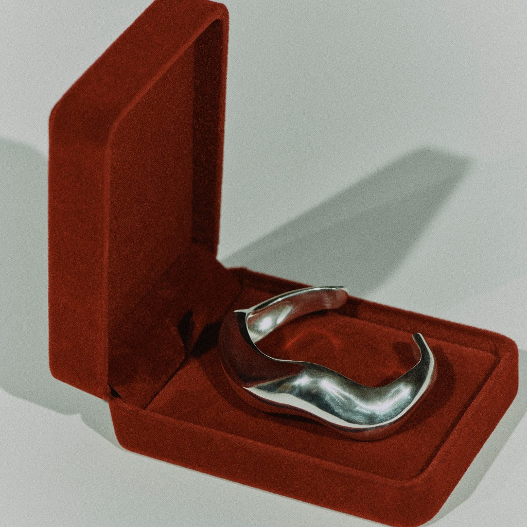 AGMES 0.925 sterling silver large Astrid sculpted cuff bracelet.