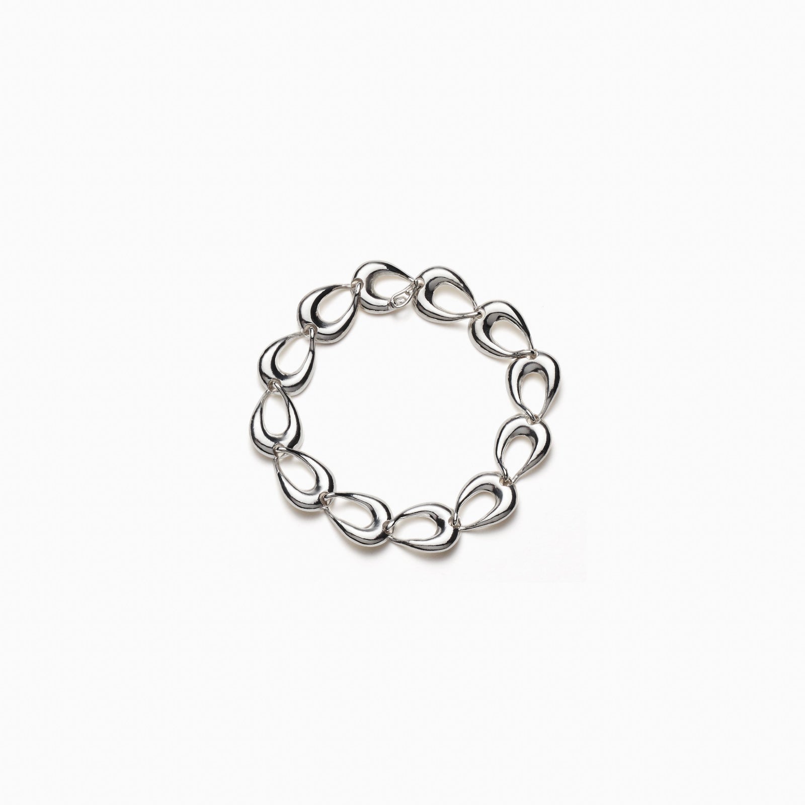 AGMES .925 sterling silver sculptural link Thin Tilda bracelet on white background.