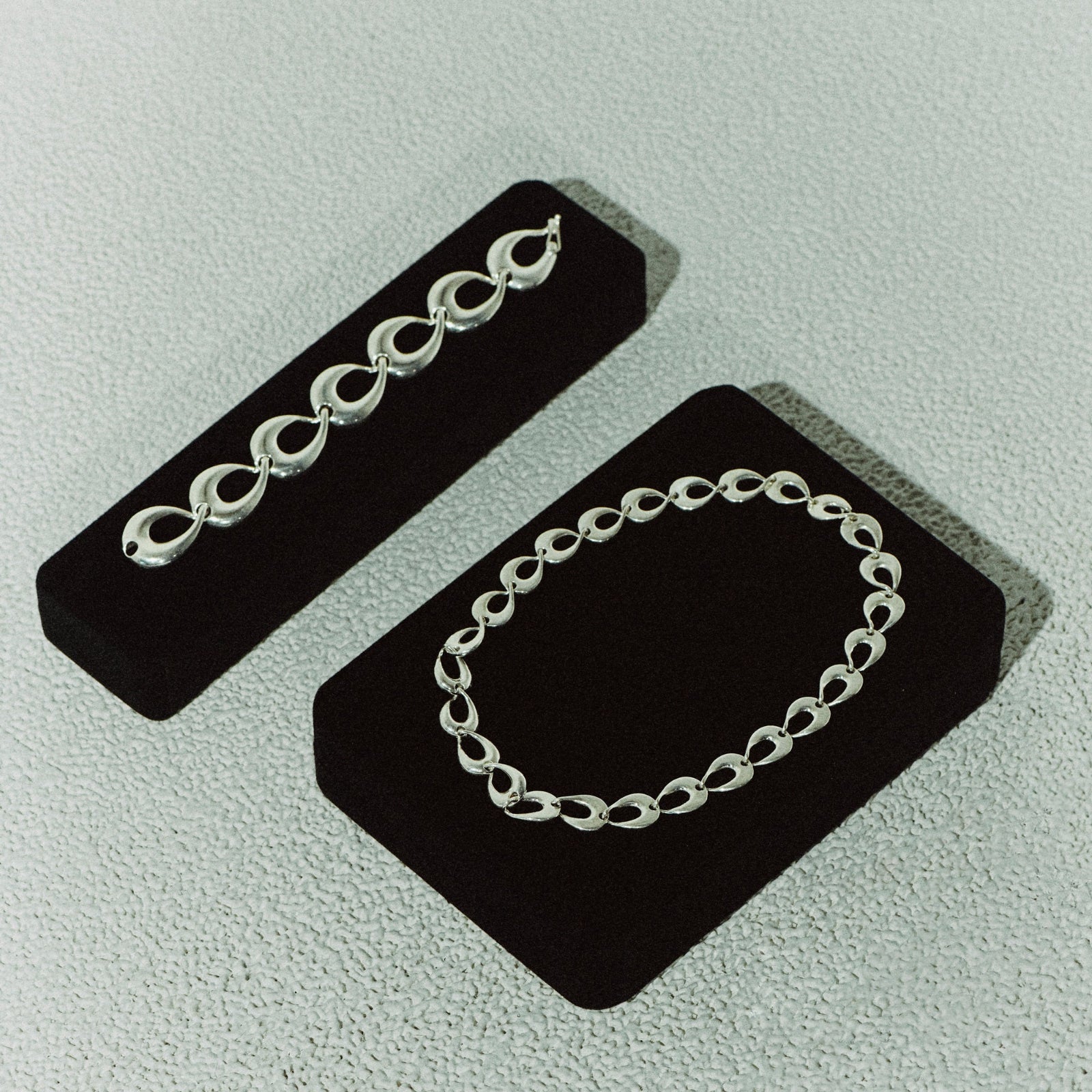 AGMES .925 sterling silver sculptural link Tilda Bracelet and Thin Tilda Necklace.