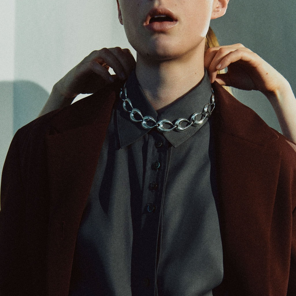 Woman wearing AGMES 0.925 Sterling Silver Tilda Necklace