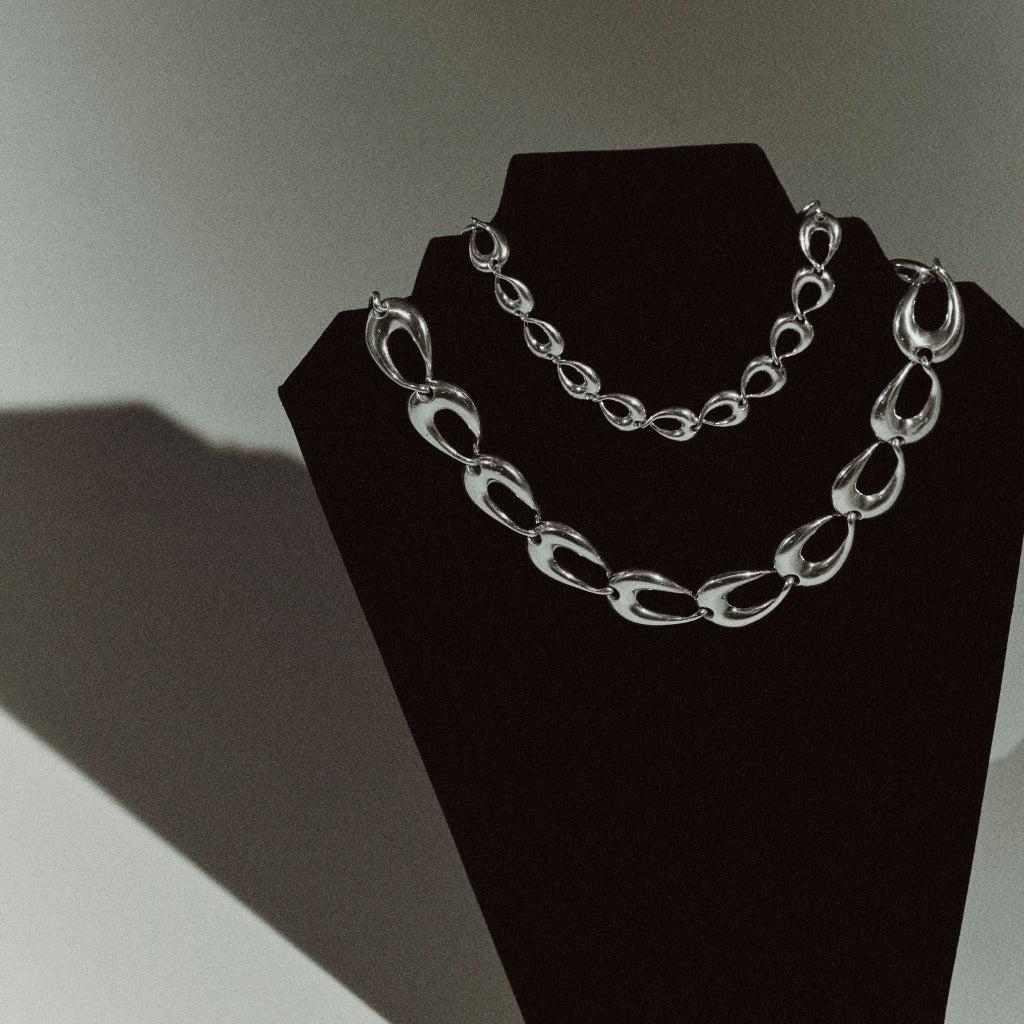 AGMES .925 sterling silver sculptural link Tilda Necklace and Thin Tilda Necklace