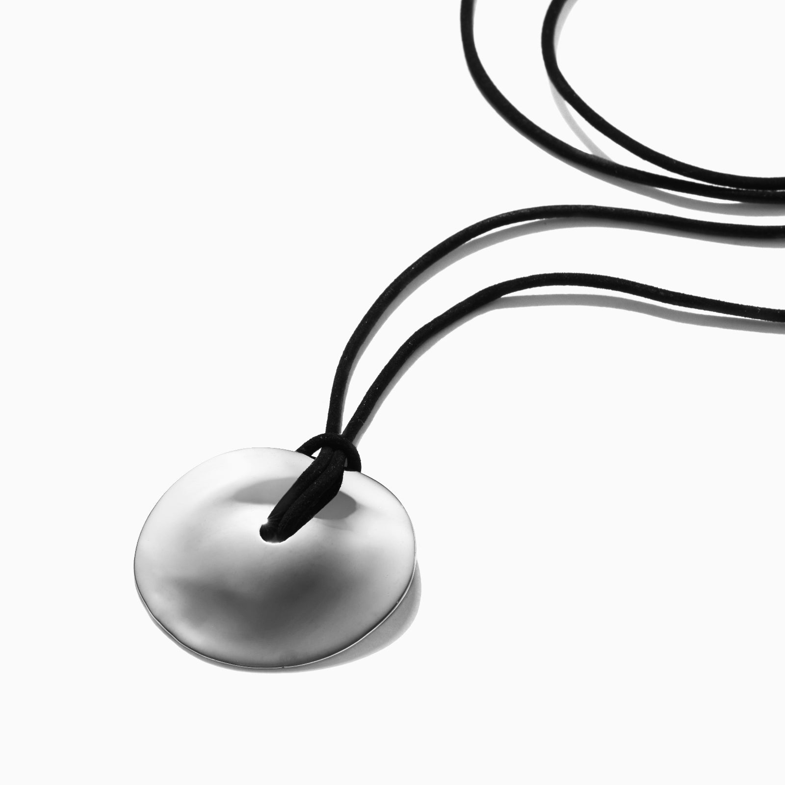 AGMES 0.925 Sterling Silver Cora Pendant paired with Black Suede Cord. Round Pendant Self-tie Necklace.