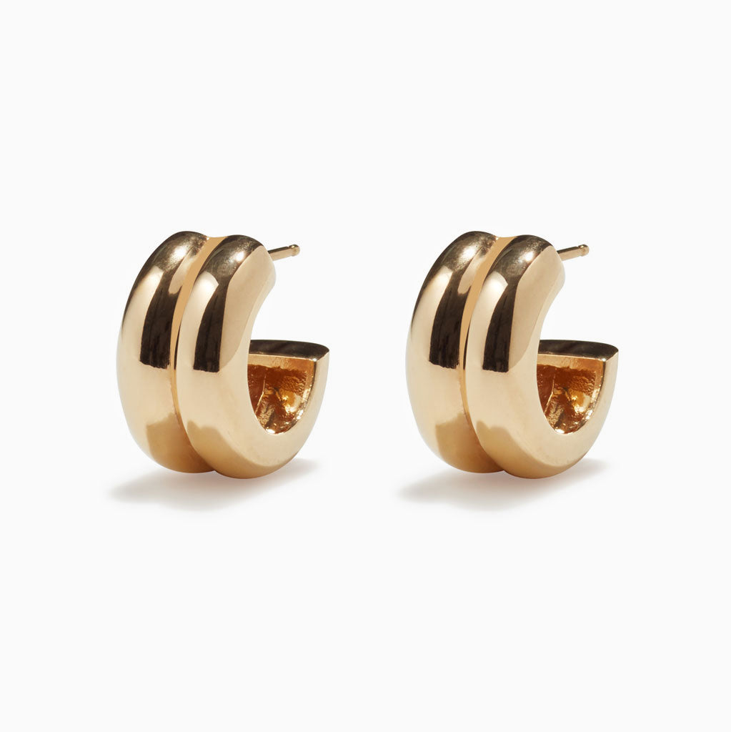 AGMES 18k gold vermeil double ridged small hoop earrings.