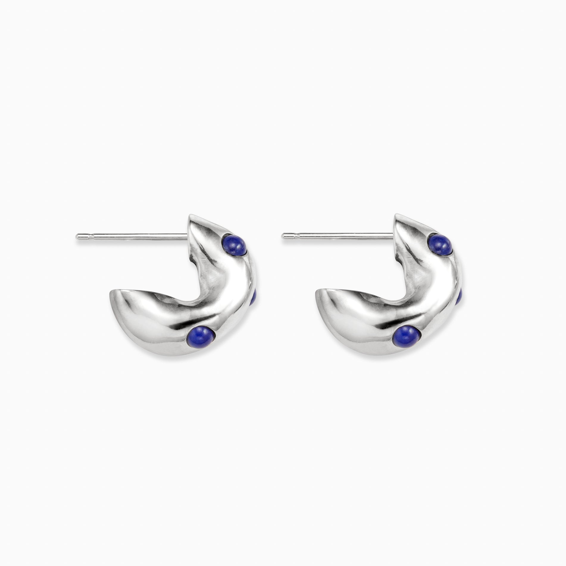 AGMES .925 Sterling Silver Logan Hoop Earrings with Lapis Stones.