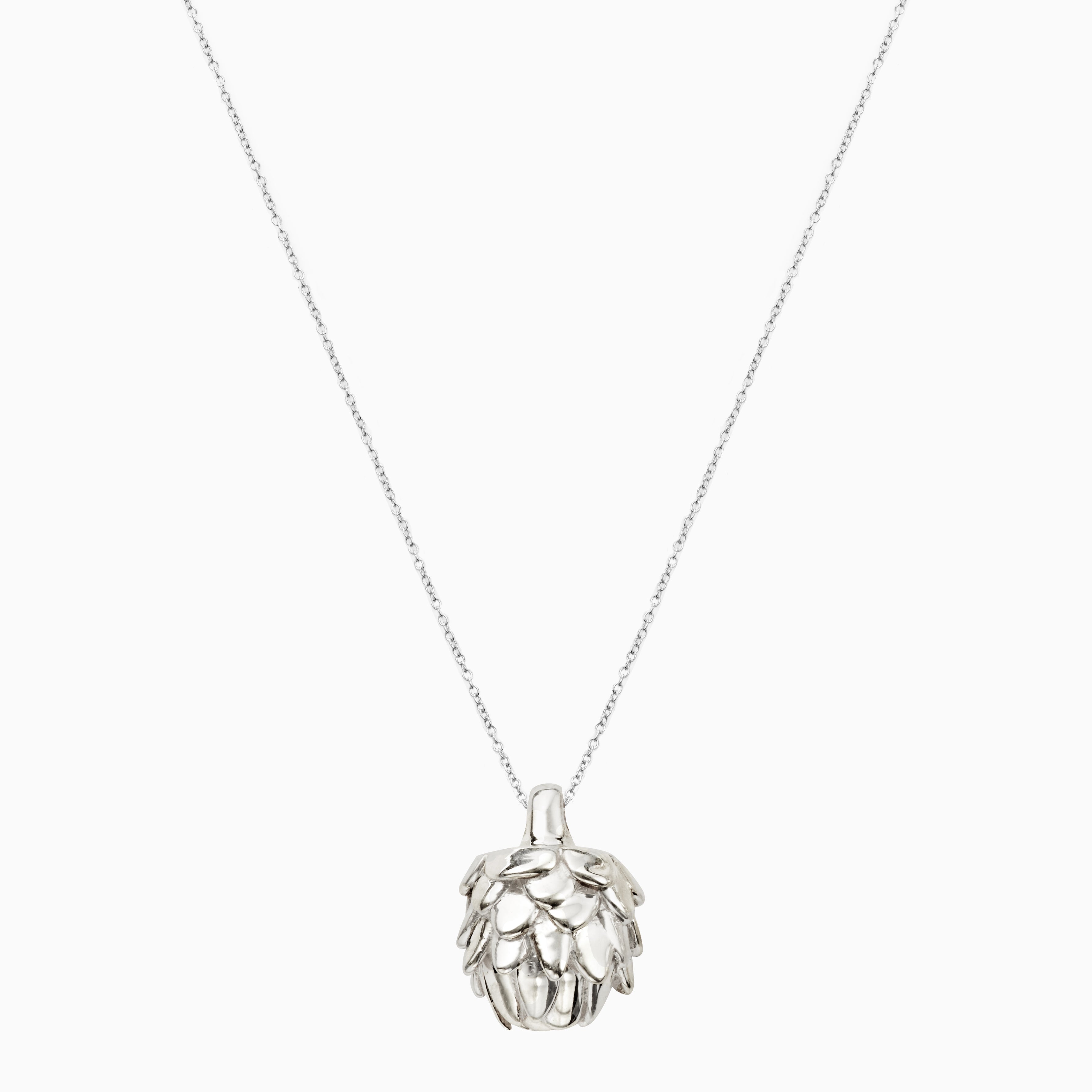 AGMES 0.925 Sterling Silver Mini Artichoke Pendant Necklace 
