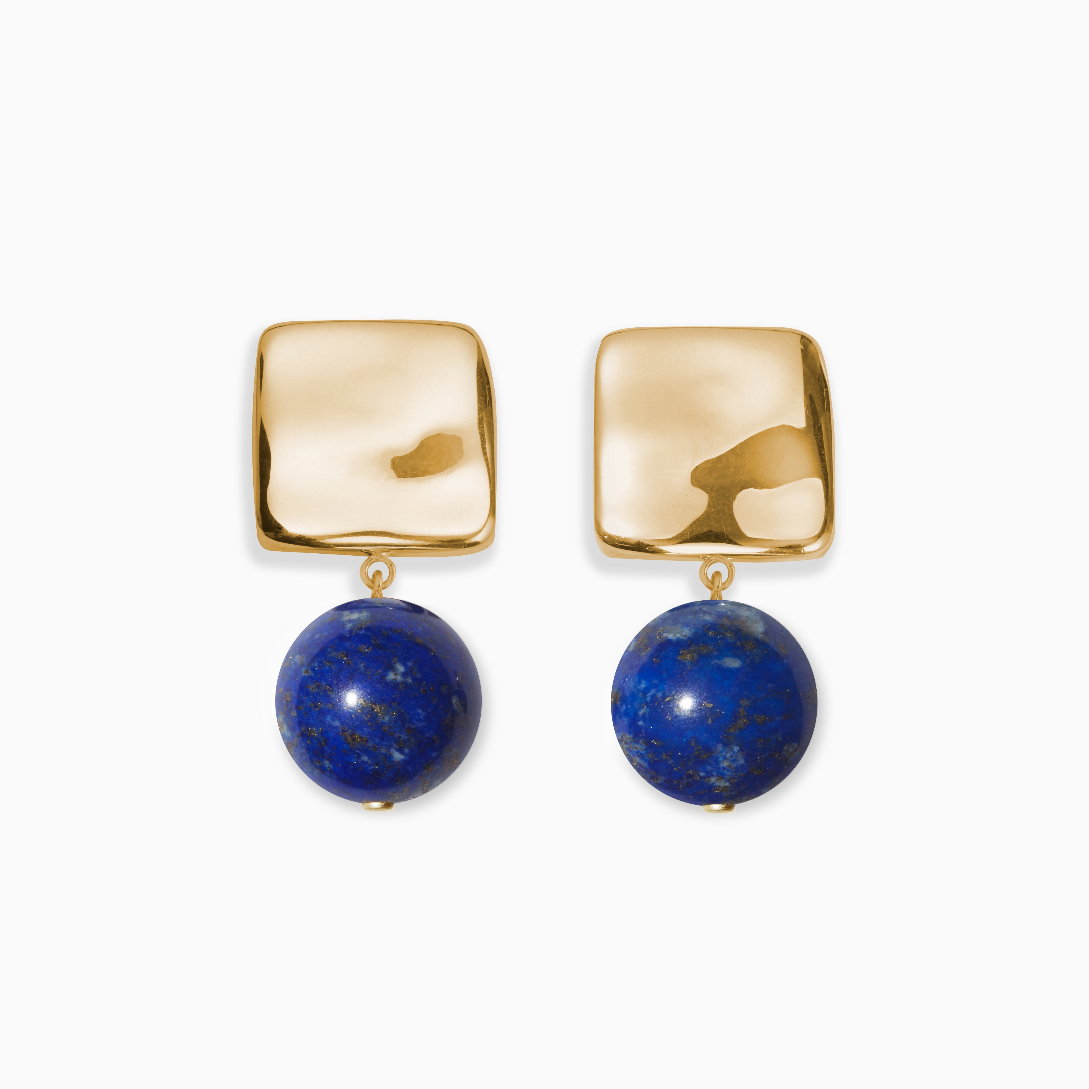 AGMES square 18k Gold Vermeil Luca Earrings with Lapis bead drop