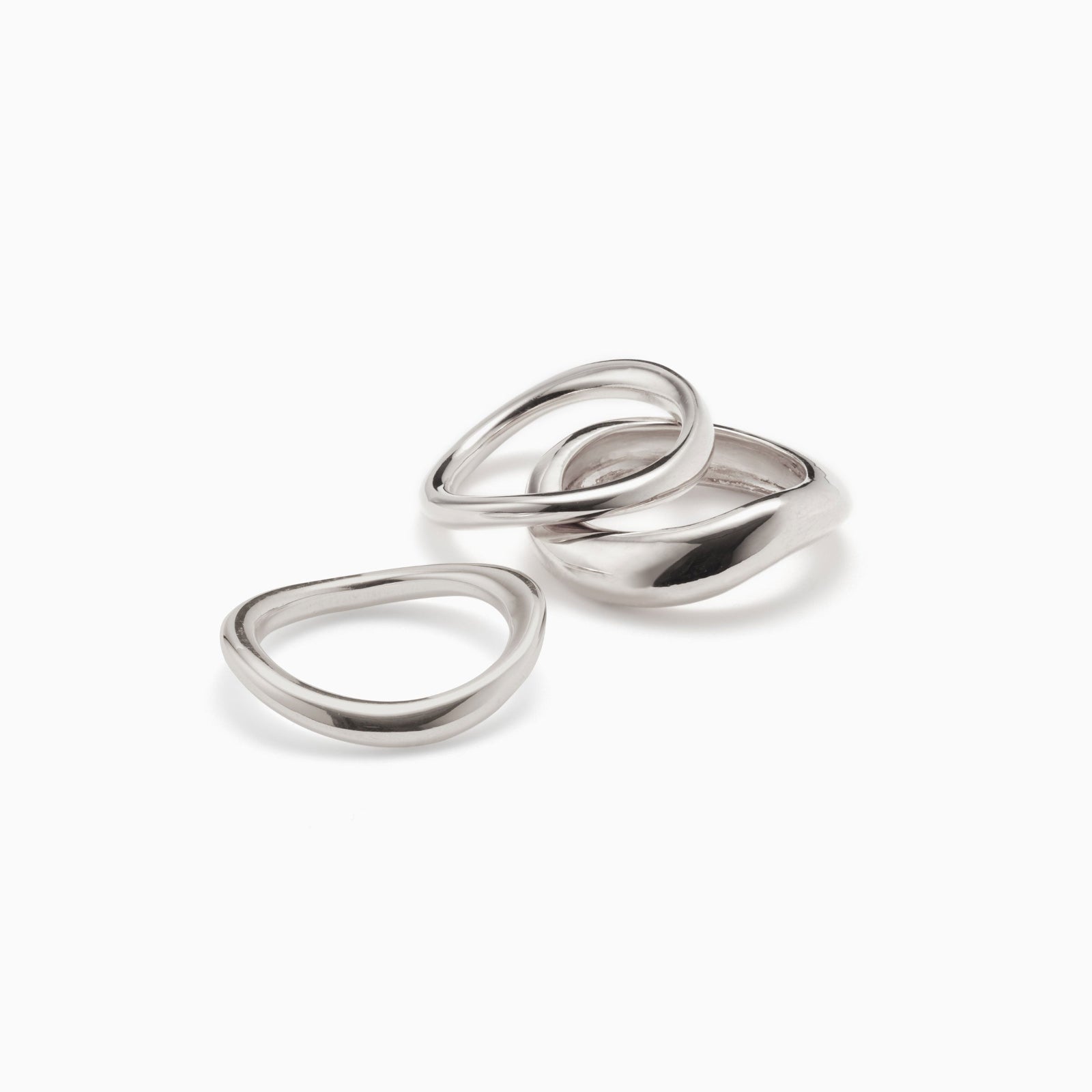 AGMES Astrid Ring Set III in .925 Sterling Silver. Includes 2 medium, and 1 large Astrid Ring. 