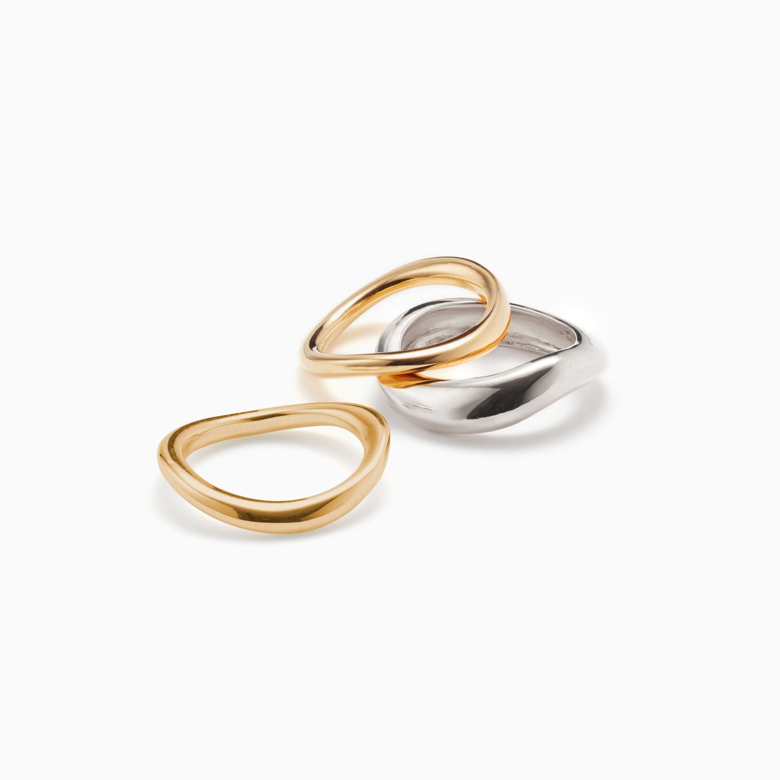 AGMES Astrid Ring Set III in .925 Sterling Silver and 14 Yellow Gold. Includes 2 medium, and 1 large Astrid Ring. 