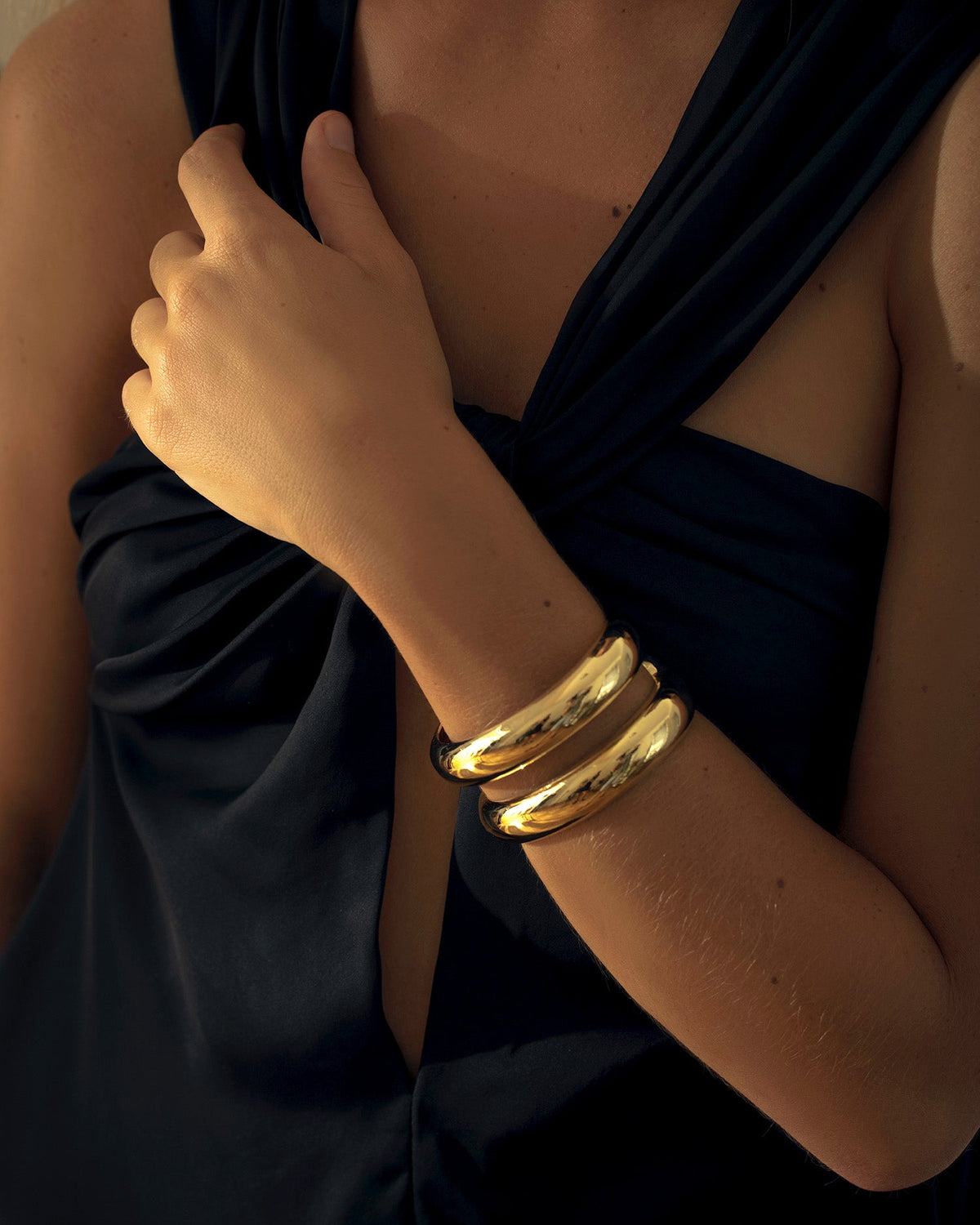 AGMES 18k Gold Vermeil Charlotte Cuff Double Cuff Bracelet 