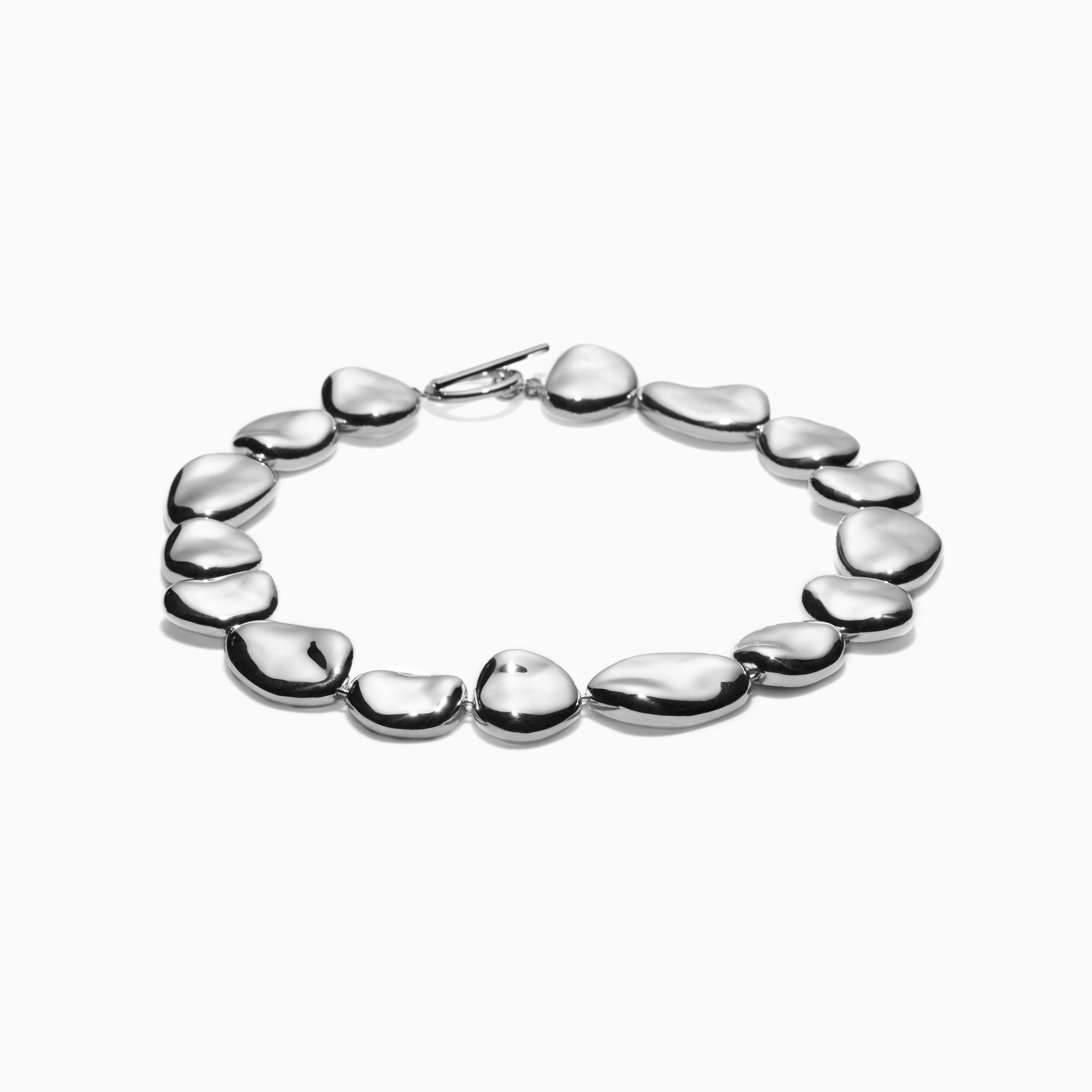 AGMES .925 Sterling Silver Conie sculpted round Necklace with T-Bar Clasp.