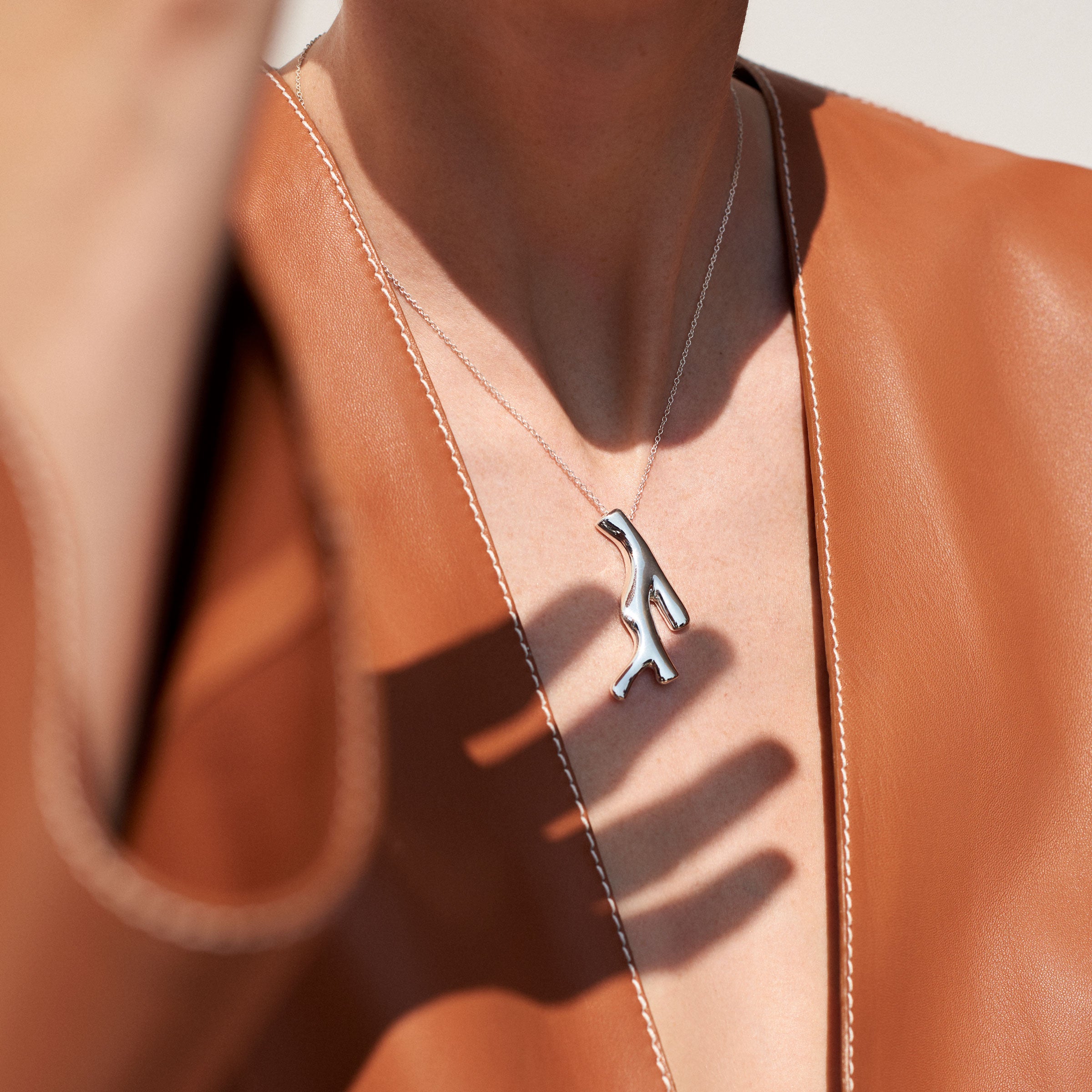 AGMES .925 Sterling Silver Coral Pendant on chain necklace. 