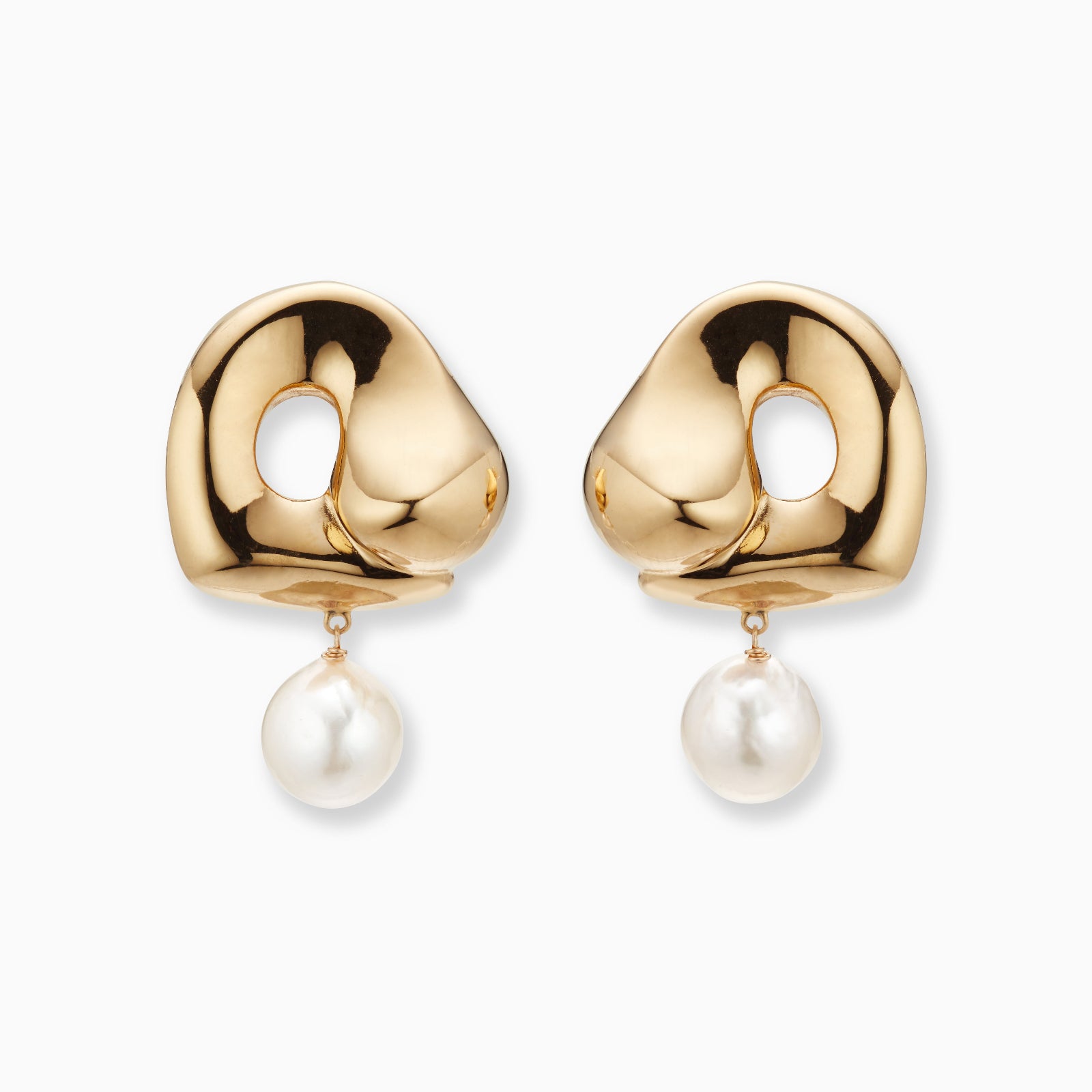 AGMES 18k gold vermeil sculpted Gertrude pearl drop earrings. Simone Bodmer-Turner.