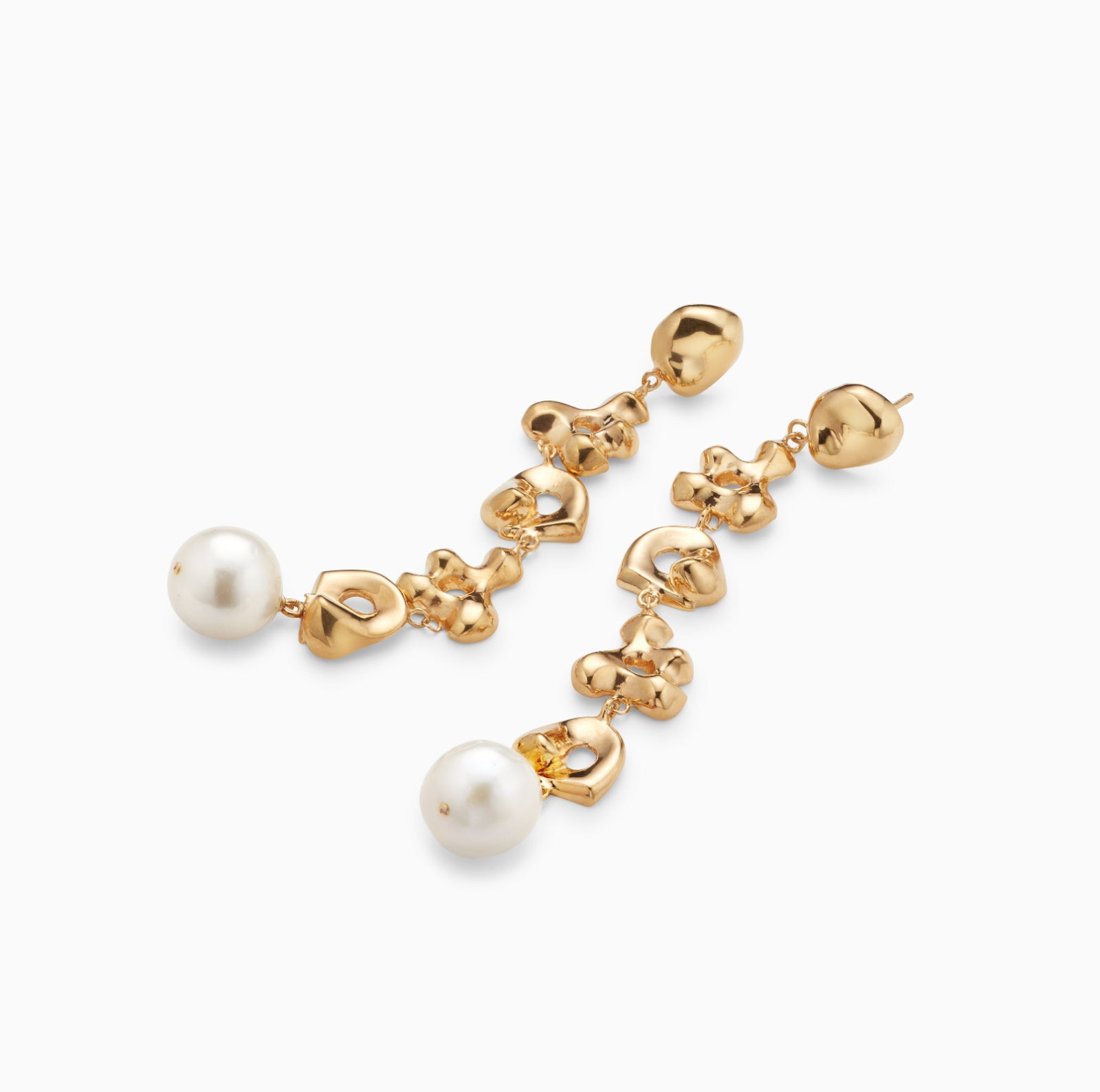 AGMES 18k gold vermeil long Diane earrings with freshwater drop pearl. Simone Bodmer-Turner.
