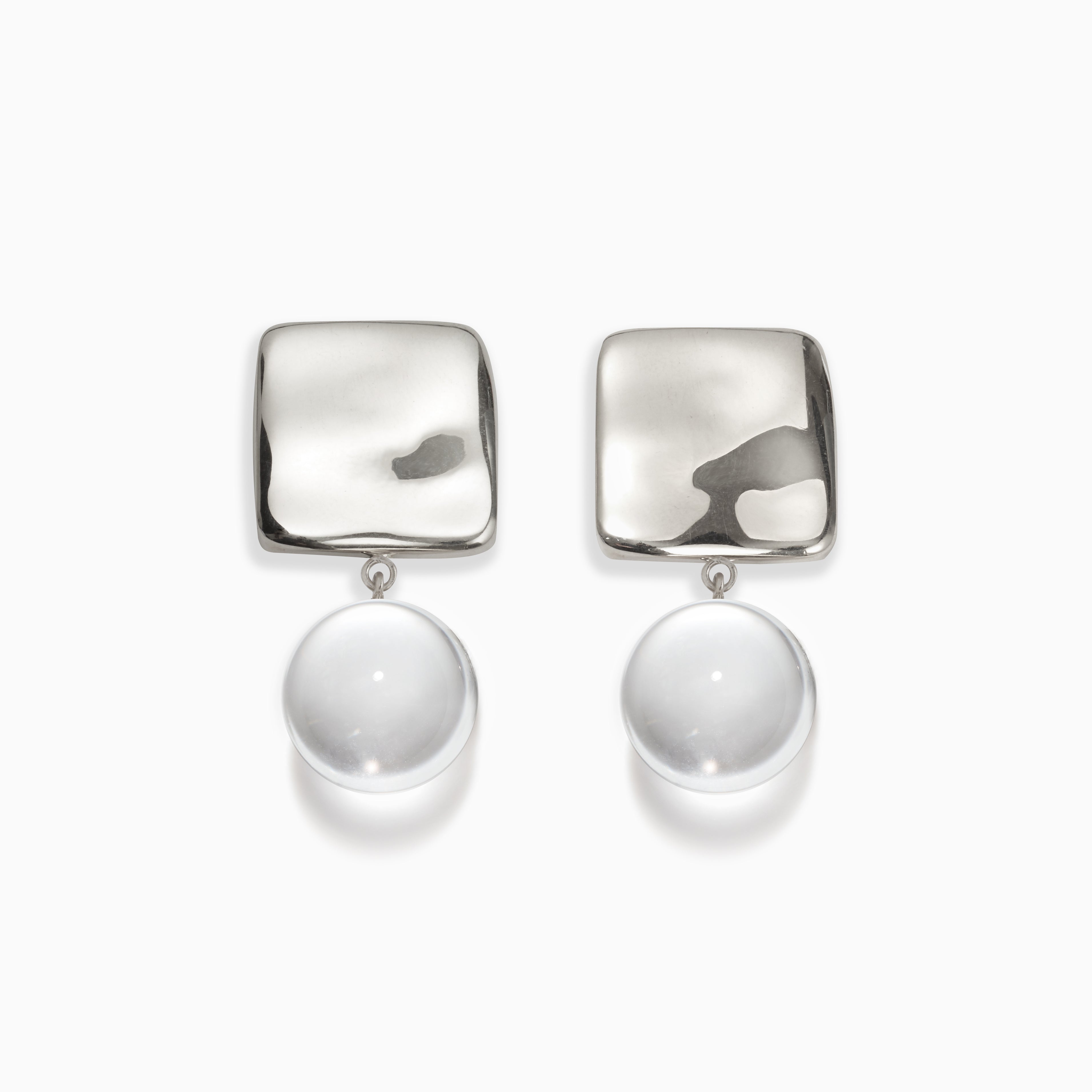 AGMES square 925 sterling silver Luca Earrings with Clear Quartz bead drop