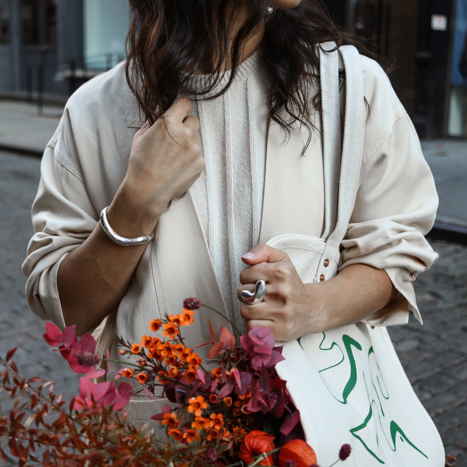 AGMES Market Tote Bag. Simple, sturdy, and secure, open-ended tote from The Floral Society. 