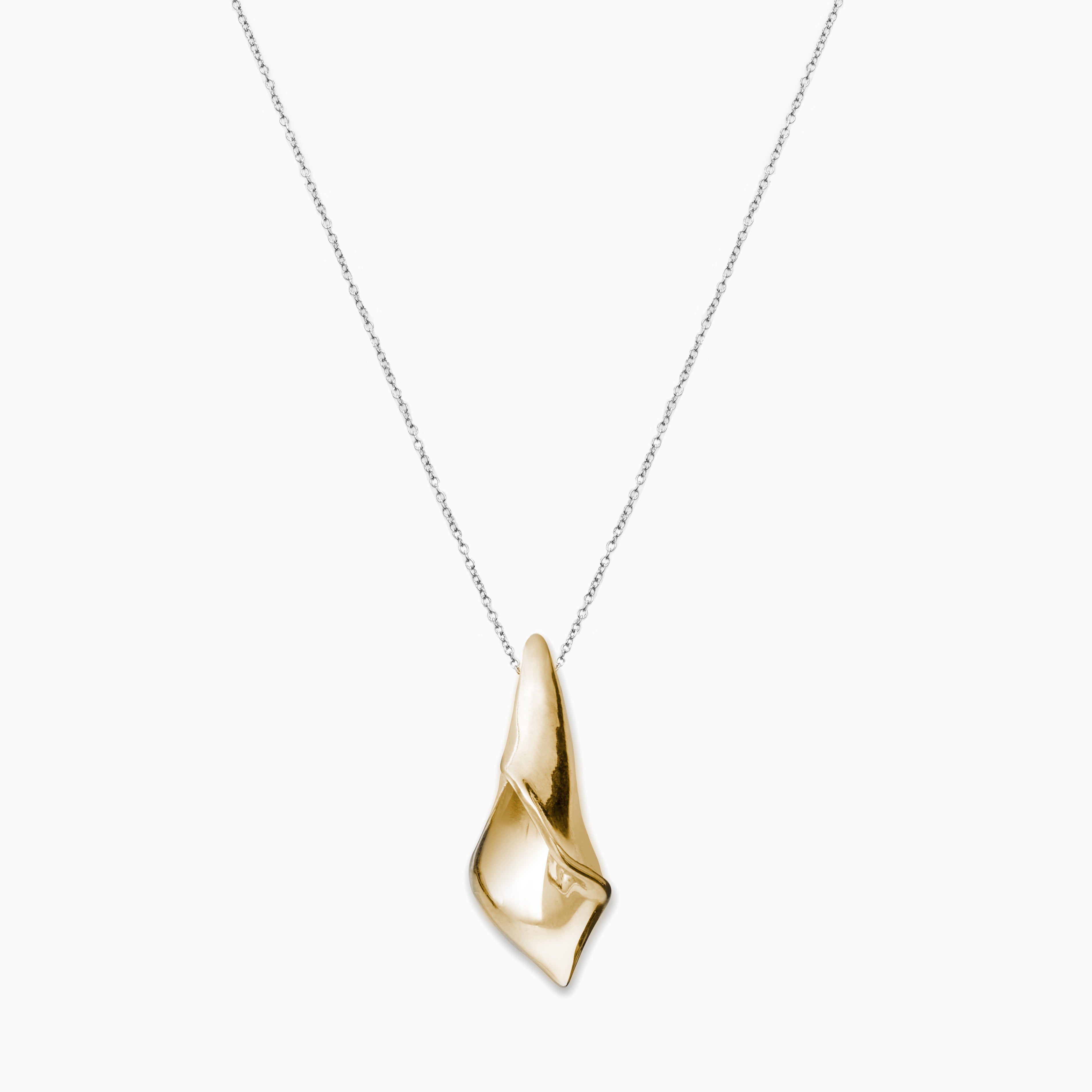 AGMES 18K Gold Vermeil Modern Shell Mini Calla Pendant paired with Sterling Silver Chain necklace. 